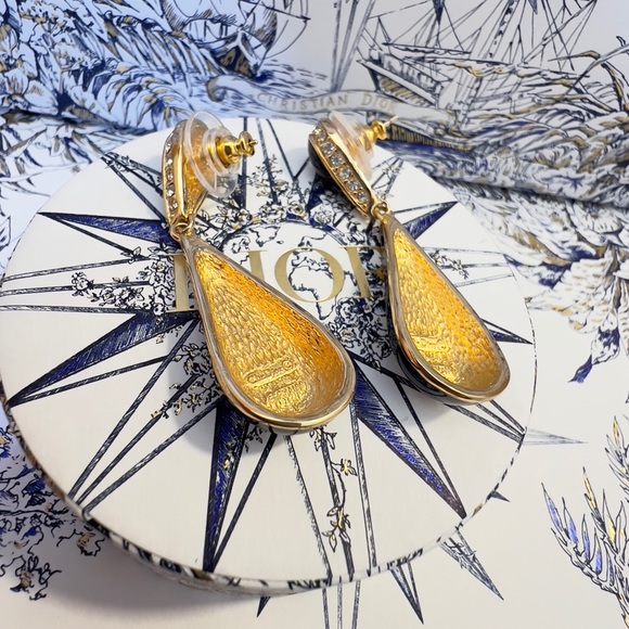 DIOR “Dark Pendulum” Gold Plated Pierced Earrings by Christian Dior - Picture 4 of 6